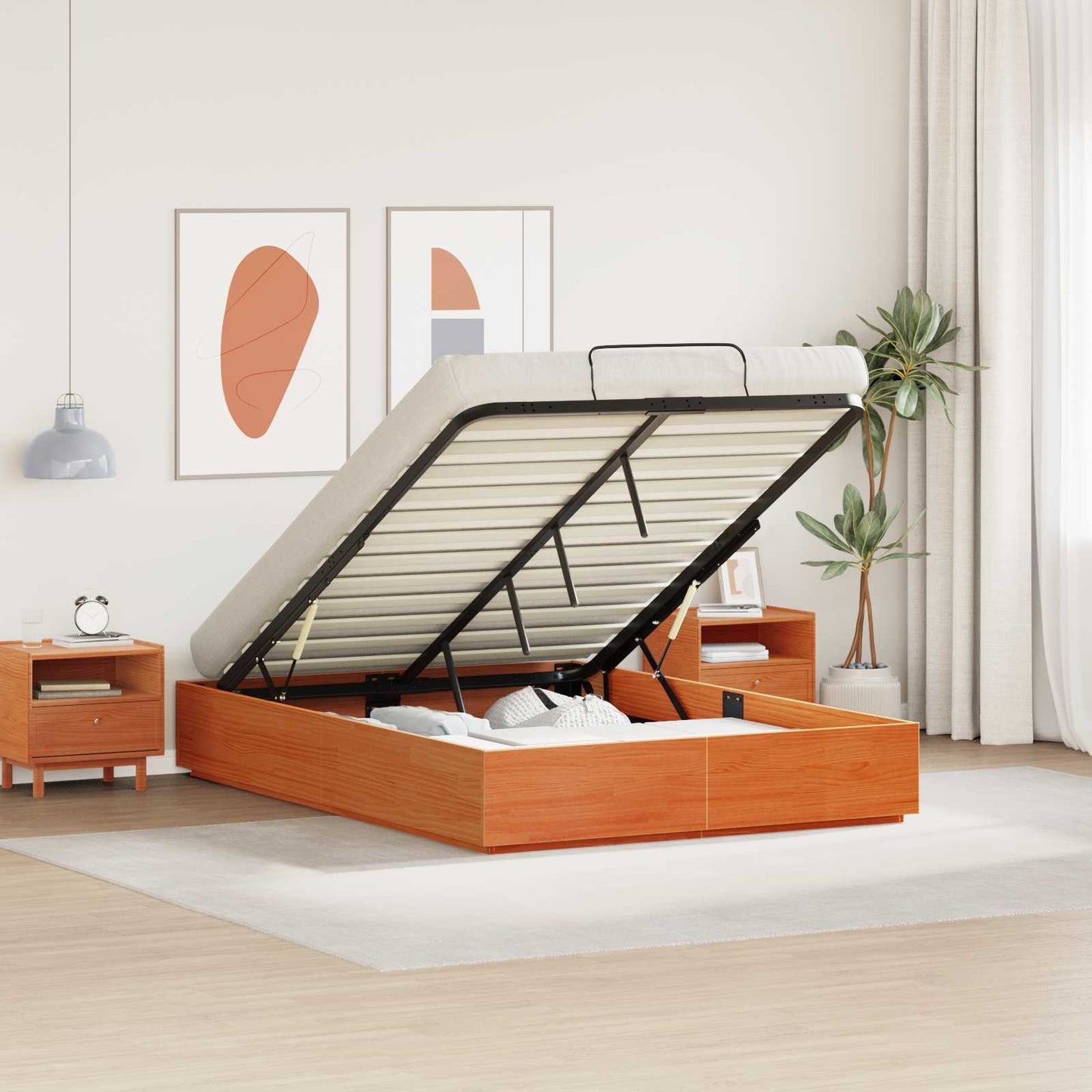 Ottoman Bed Frame Wax Brown 140 x 190 cm Solid Pine Wood