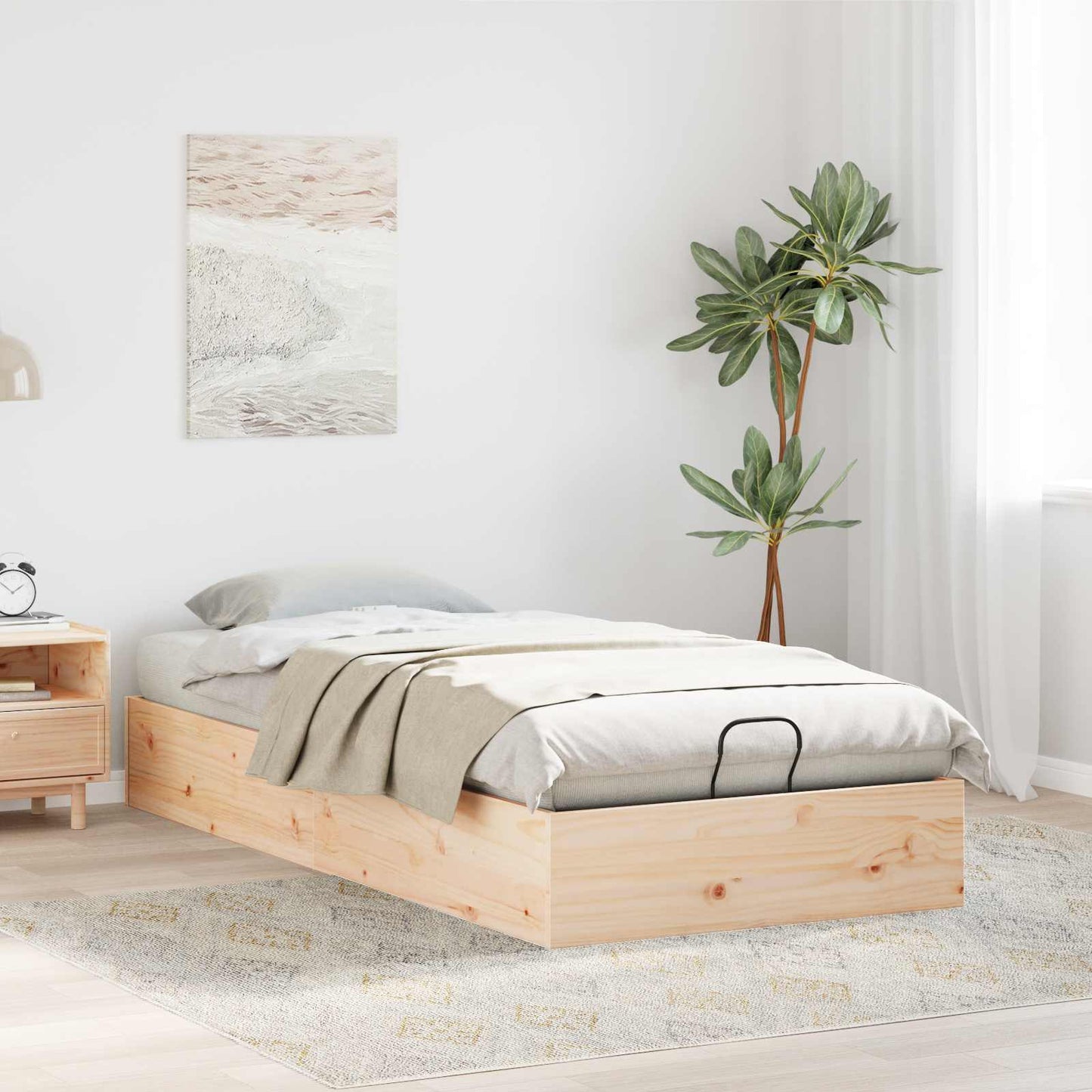 Ottoman Bed Frame with Storage Natural 100 x 200 cm
