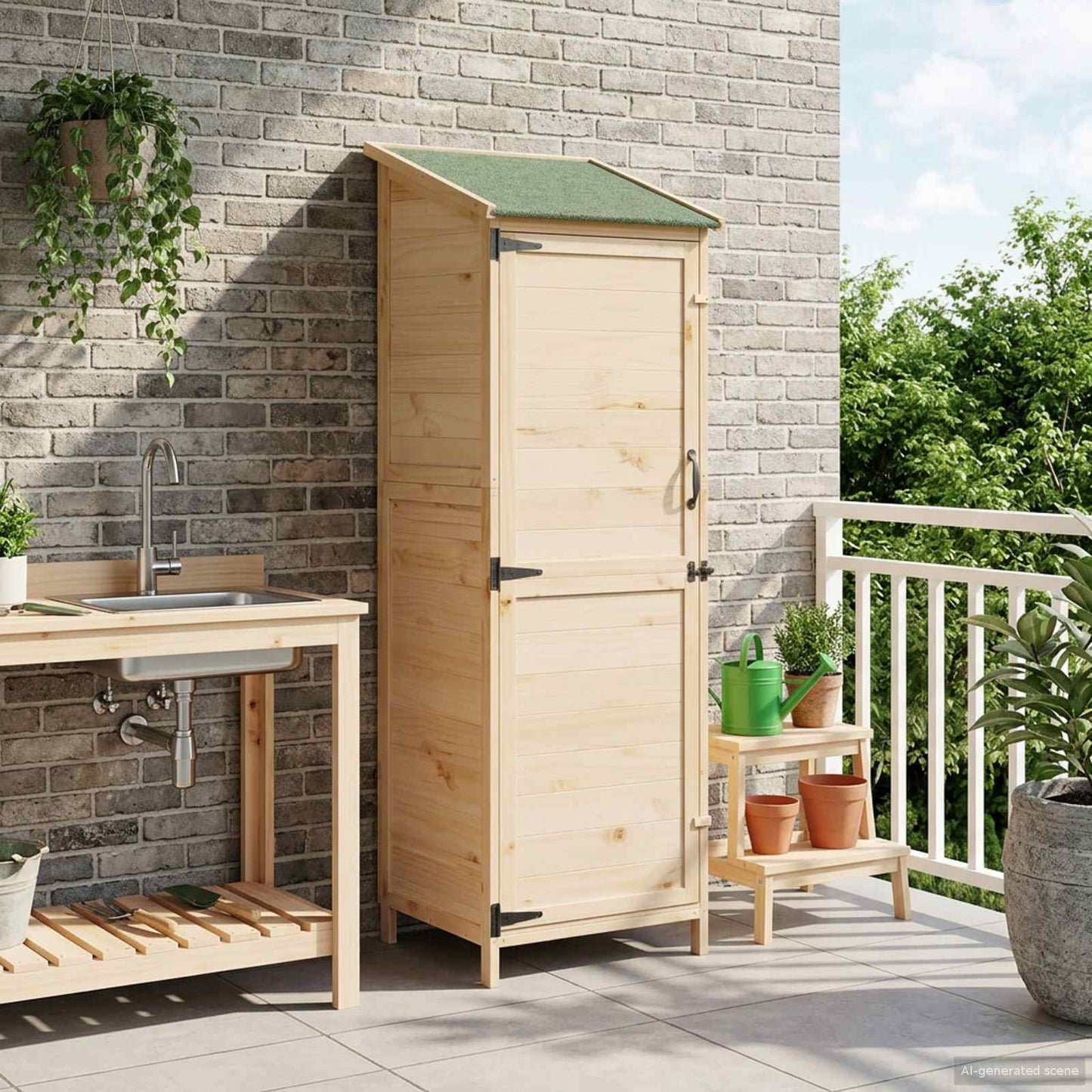 Garden Shed Natural 59.5 x 56 x 176.5 cm Solid Fir Wood