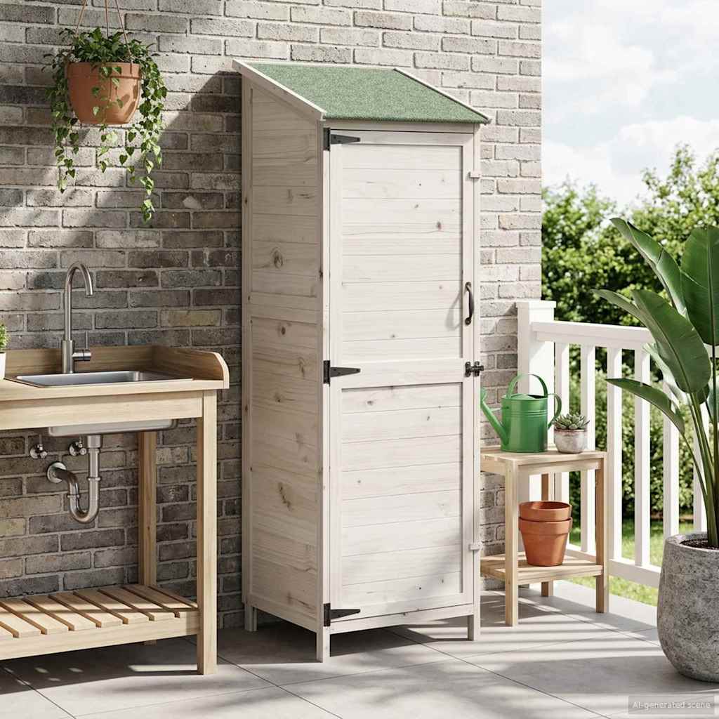 Garden Shed with Roof White 59.5 x 56 x 176.5 cm Solid Fir Wood