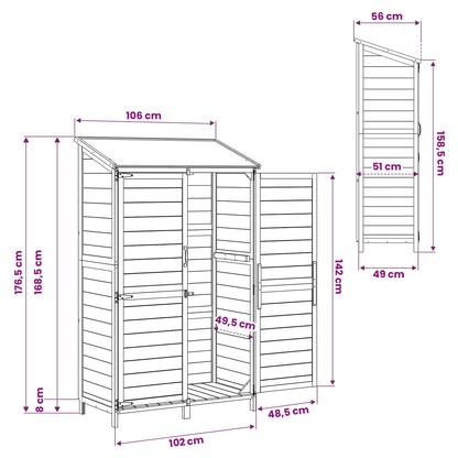 Garden Shed with Roof White 106.5 x 56 x 176 cm Solid Fir Wood