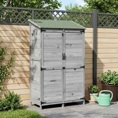 Garden Shed with Roof Grey 106.5 x 56 x 176 cm Solid Fir Wood