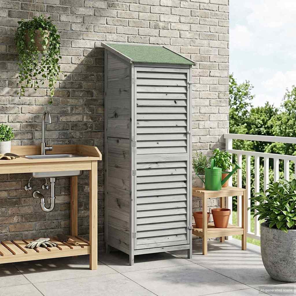 Garden Shed with Roof Grey 59 x 56 x 176 cm Solid Fir Wood