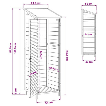 Garden Shed with Roof Grey 59 x 56 x 176 cm Solid Fir Wood
