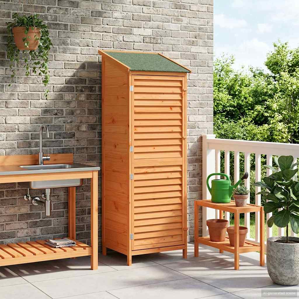 Garden Shed with Roof Brown 59 x 56 x 176 cm Solid Fir Wood