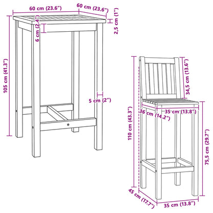 Outdoor Bar Set 3 pcs Untreated Solid Teak Wood