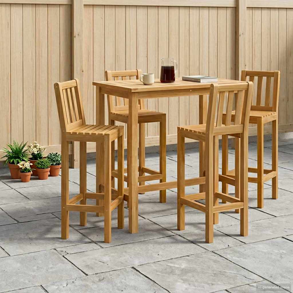 Outdoor Bar Set 5 pcs Untreated Solid Teak Wood