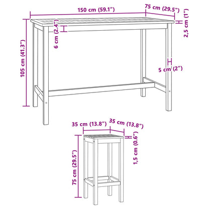 Outdoor Bar Set 7 pcs Natural Solid Teak Wood