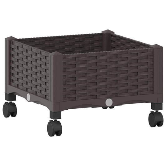 Garden Planter with Wheels Brown 40 x 40 x 29 cm PP
