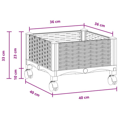 Garden Planter with Wheels Black 40 x 40 x 29 cm PP