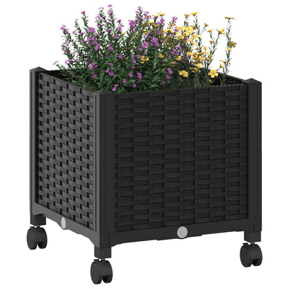Garden Planter with Wheels Black 40 x 40 x 44 cm PP