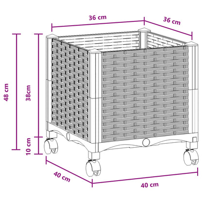 Garden Planter with Wheels Black 40 x 40 x 44 cm PP