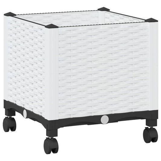 Garden Planter with Wheels White 40 x 40 x 48 cm PP
