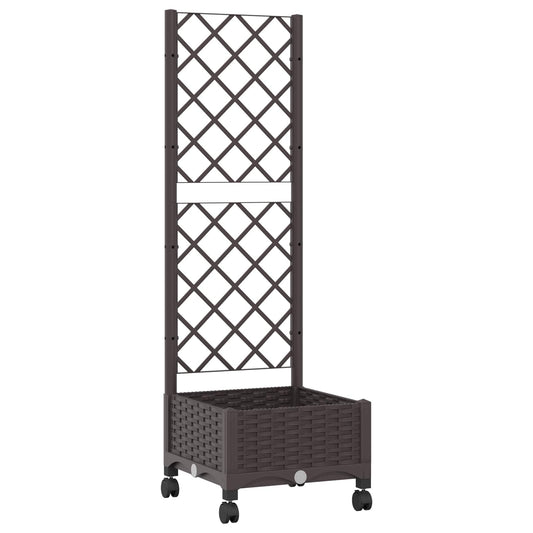 Garden Planter with Trellis&Wheels Brown 40 x 40 x 131.5 cm PP