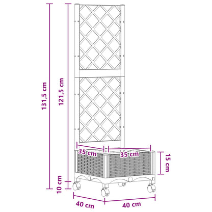 Garden Planter with Trellis&Wheels Brown 40 x 40 x 131.5 cm PP