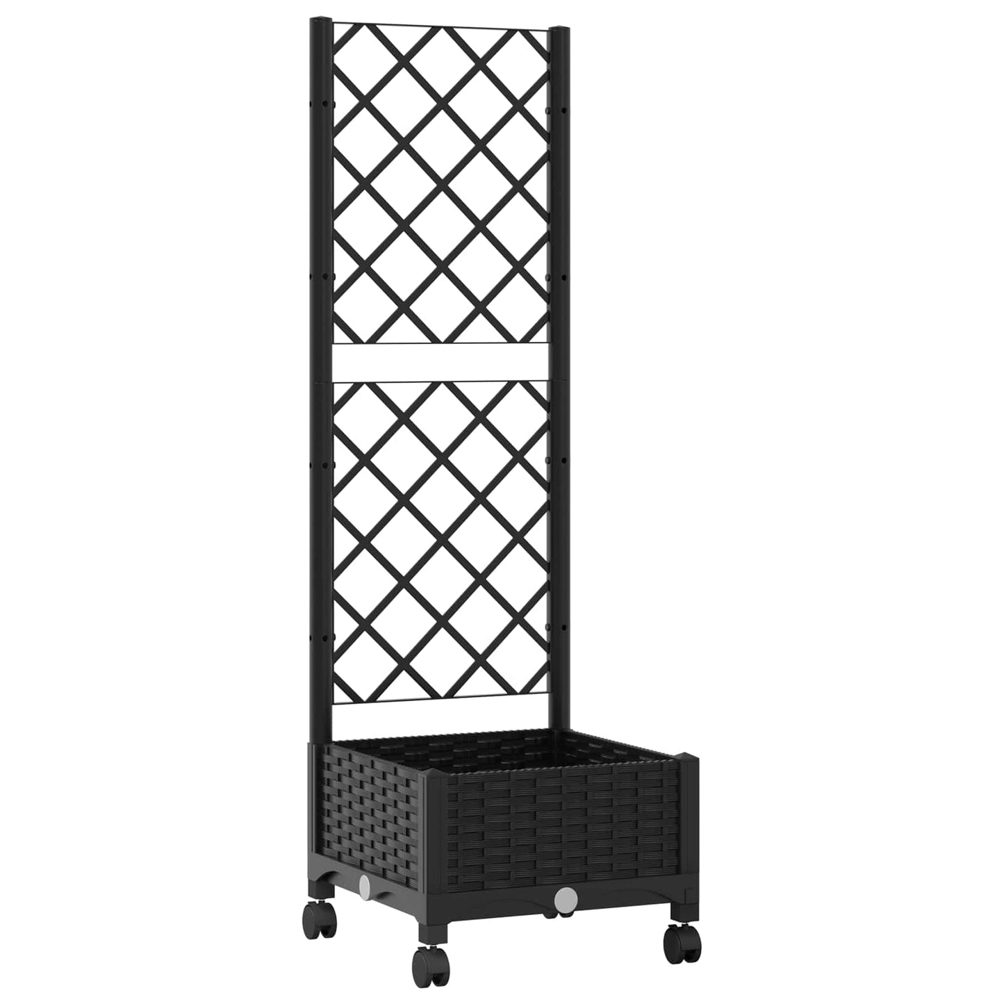 Garden Planter with Trellis&Wheels Black 40 x 40 x 131.5 cm PP