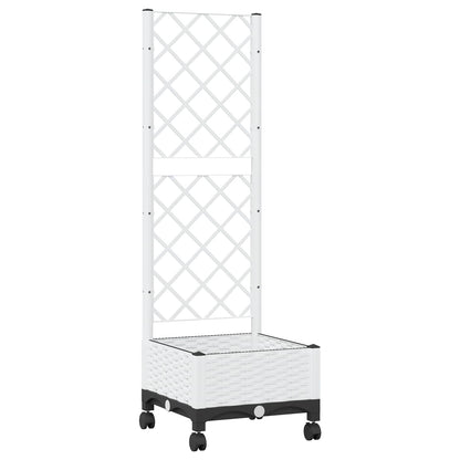 Garden Planter with Trellis&Wheels White 40 x 40 x 131.5 cm PP