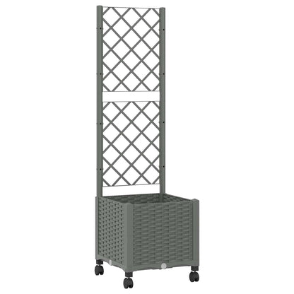 Garden Planter with Trellis&Wheels Light Grey 40 x 40 x 146 cm
