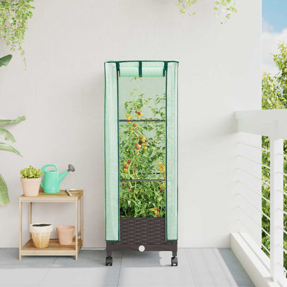 Garden Planter with Greenhouse Cover&Wheels Brown PP