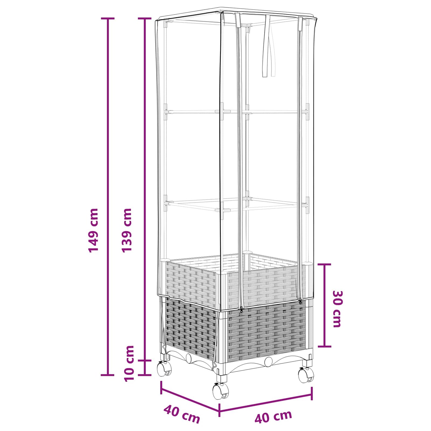 Garden Planter with Greenhouse Cover&Wheels Black PP