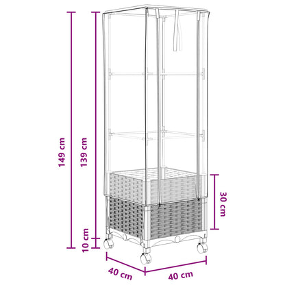 Garden Planter with Greenhouse Cover&Wheels White PP