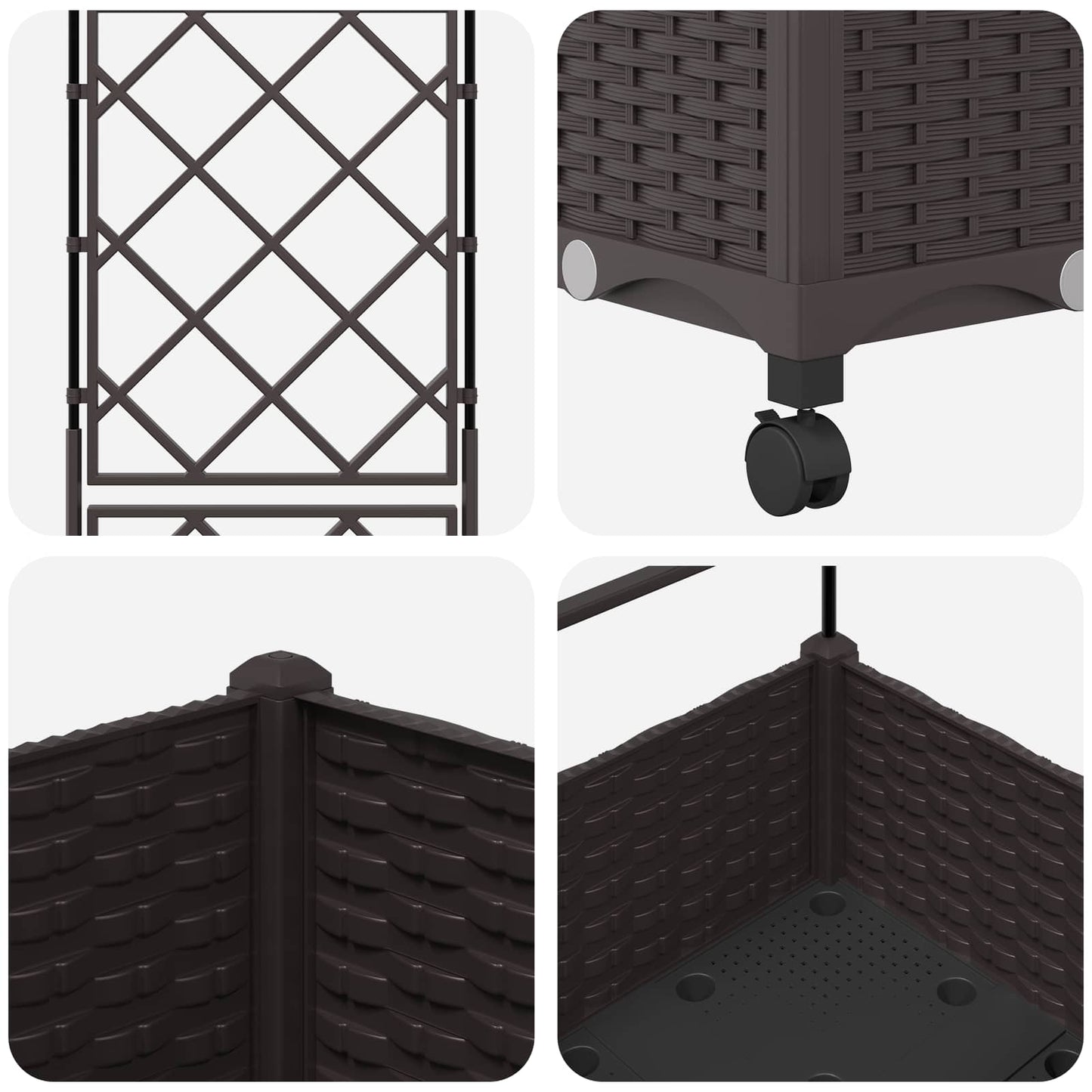 Garden Planter with Trellis&Wheels Brown 40 x 40 x 131.5 cm PP