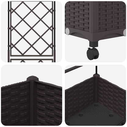 Garden Planter with Trellis&Wheels Brown 40 x 40 x 131.5 cm PP