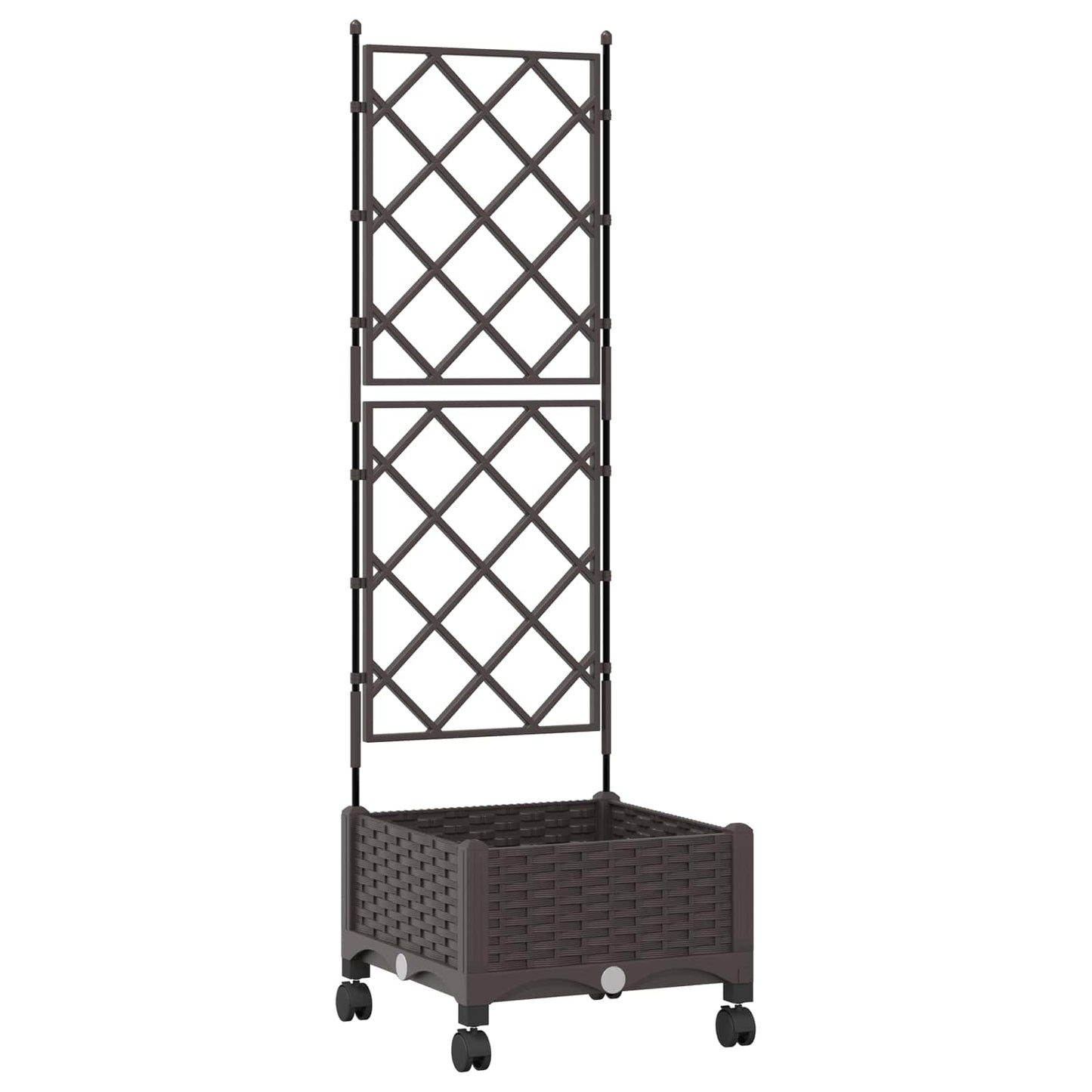 Garden Planter with Trellis&Wheels Brown 40 x 40 x 131.5 cm PP