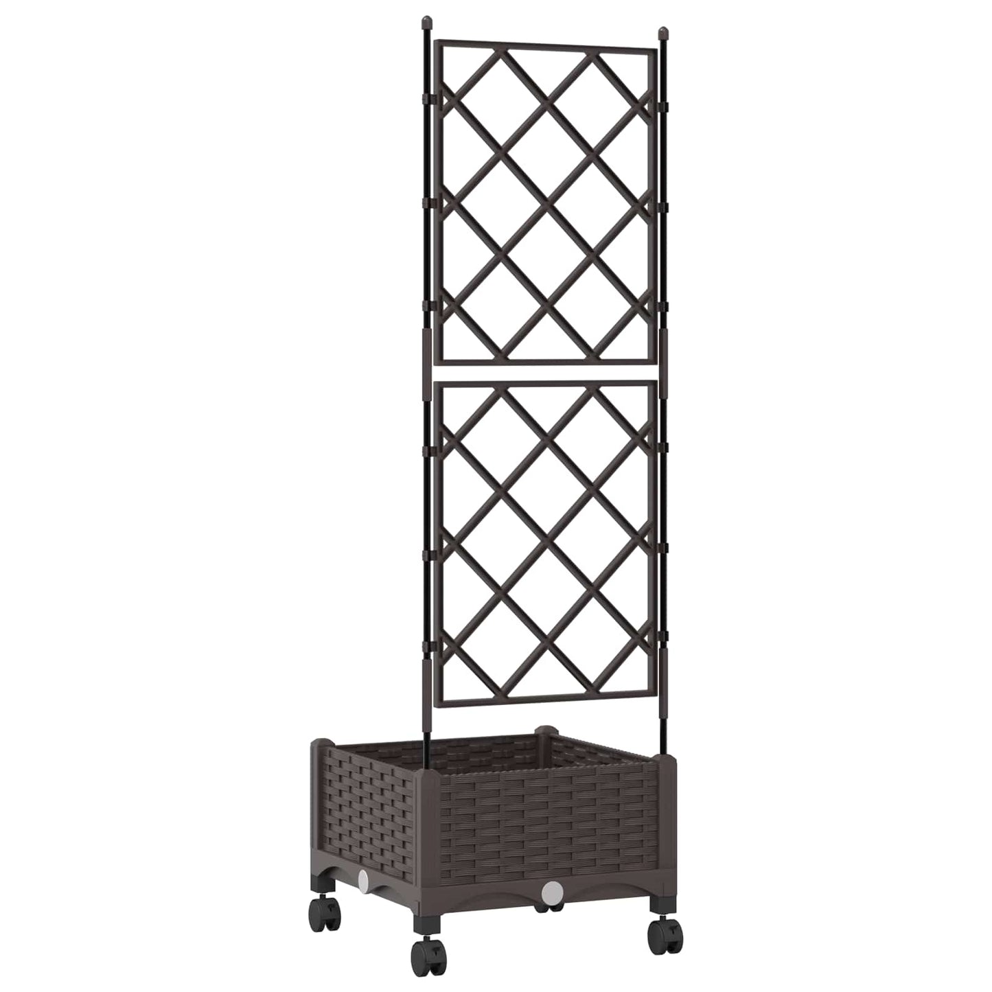 Garden Planter with Trellis&Wheels Brown 40 x 40 x 131.5 cm PP