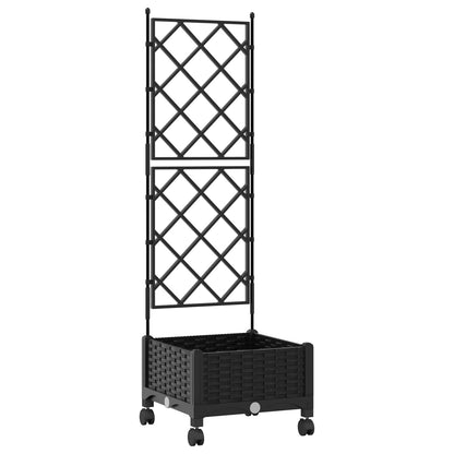 Garden Planter with Trellis&Wheels Black 40 x 40 x 131.5 cm PP