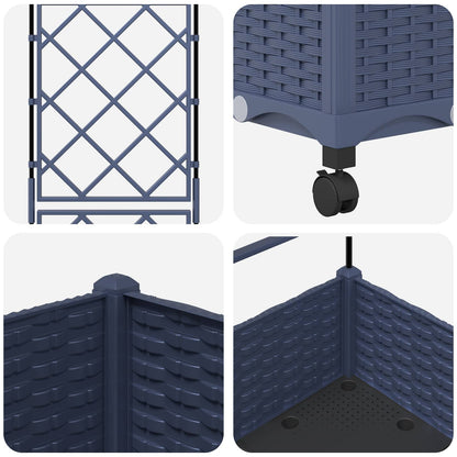 Garden Planter with Trellis&Wheels Grey 40 x 40 x 131.5 cm PP