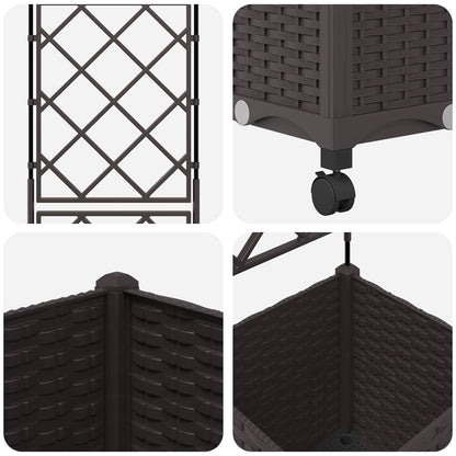 Garden Planter with Trellis&Wheels Brown 40 x 40 x 149 cm PP