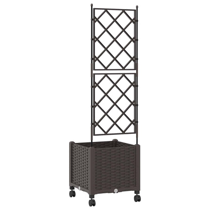 Garden Planter with Trellis&Wheels Brown 40 x 40 x 149 cm PP