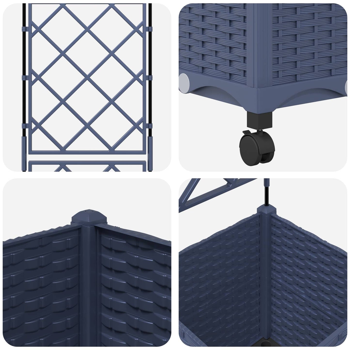 Garden Planter with Trellis&Wheels Grey 40 x 40 x 149 cm PP