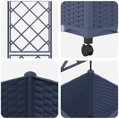 Garden Planter with Trellis&Wheels Grey 40 x 40 x 149 cm PP