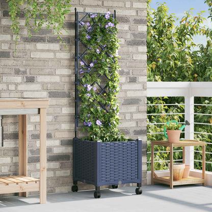 Garden Planter with Trellis&Wheels Grey 40 x 40 x 149 cm PP
