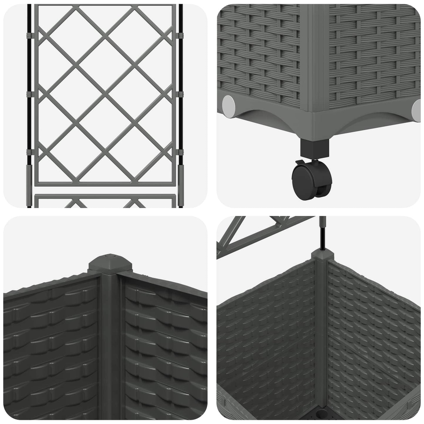 Garden Planter with Trellis&Wheels Light Grey 40 x 40 x 149 cm