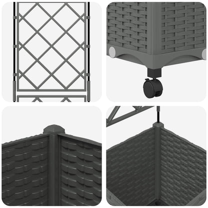 Garden Planter with Trellis&Wheels Light Grey 40 x 40 x 149 cm