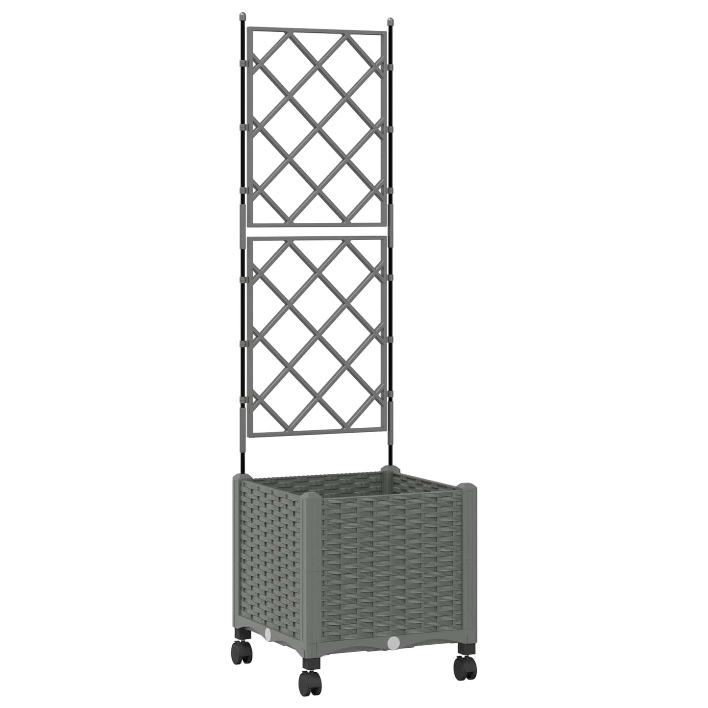 Garden Planter with Trellis&Wheels Light Grey 40 x 40 x 149 cm