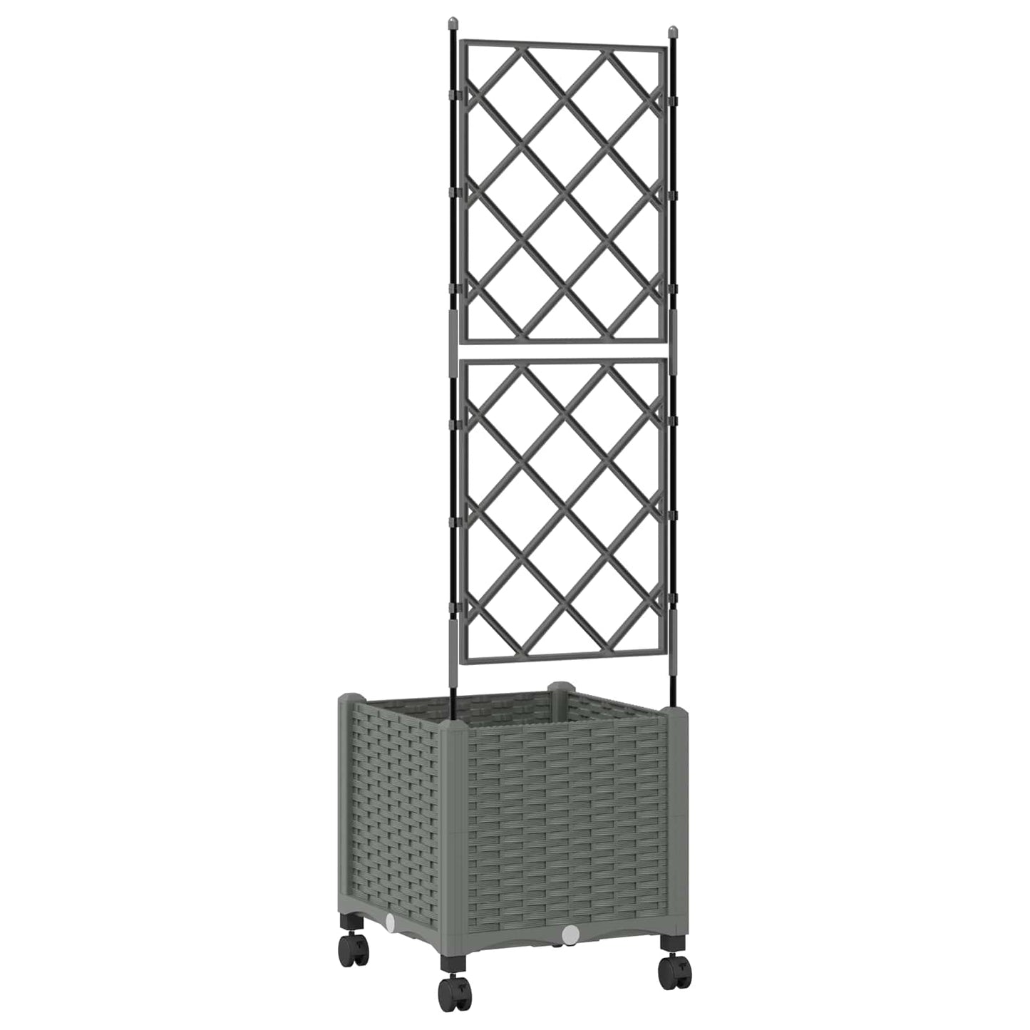 Garden Planter with Trellis&Wheels Light Grey 40 x 40 x 149 cm