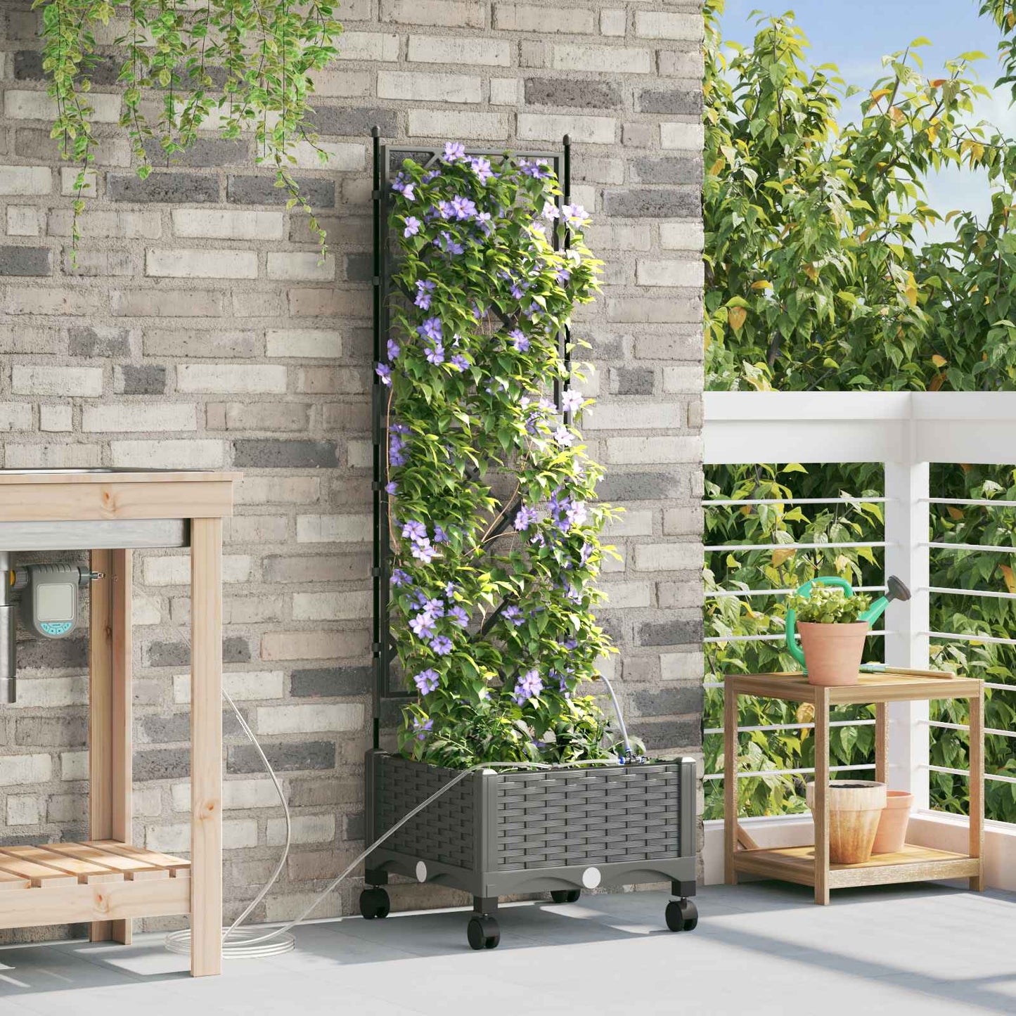 Garden Planter with Irrigation&Wheels Light Grey PP