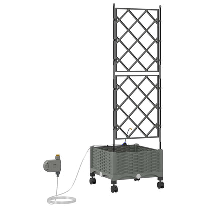 Garden Planter with Irrigation&Wheels Light Grey PP