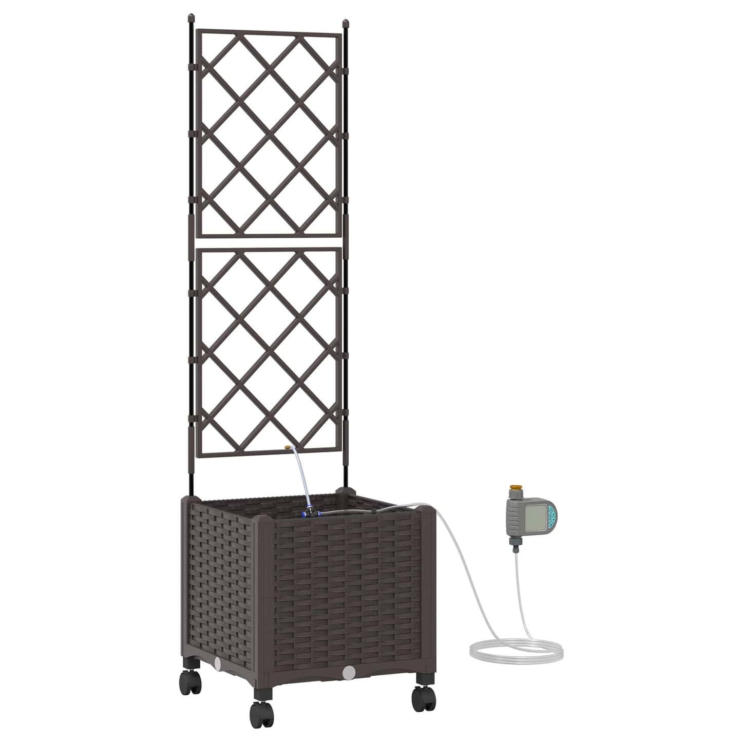 Garden Planter with Irrigation&Wheels Brown 40 x 40 x 148 cm PP