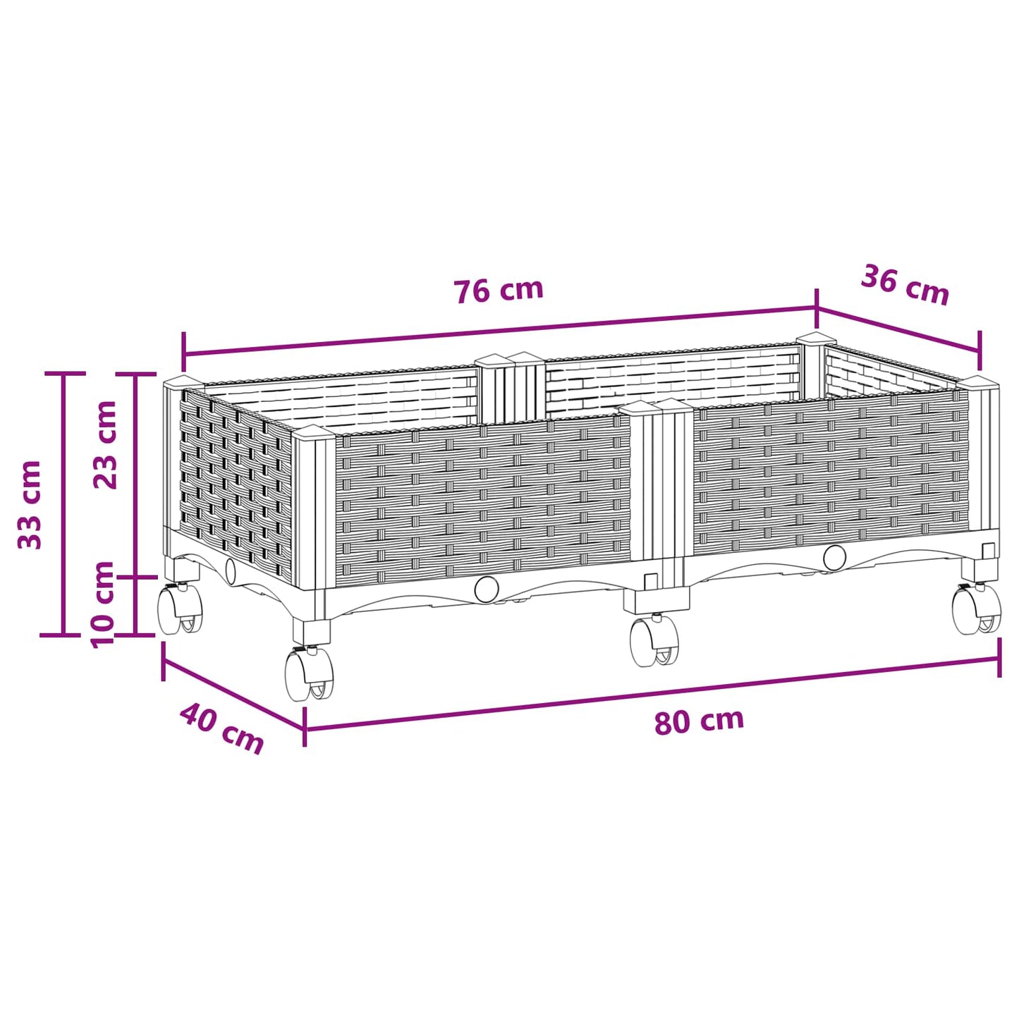 Garden Planter with Wheels Brown 80 x 40 x 29 cm PP