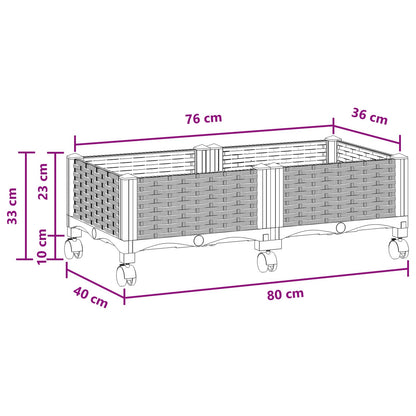 Garden Planter with Wheels Black 80 x 40 x 29 cm PP