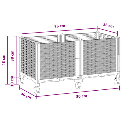 Garden Planter with Wheels Black 80 x 40 x 44 cm PP