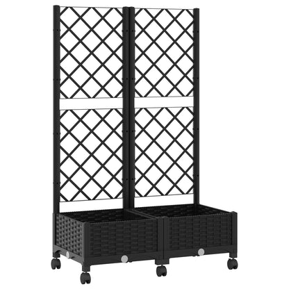 Garden Planter with Trellis&Wheels Black 80 x 40 x 131.5 cm PP