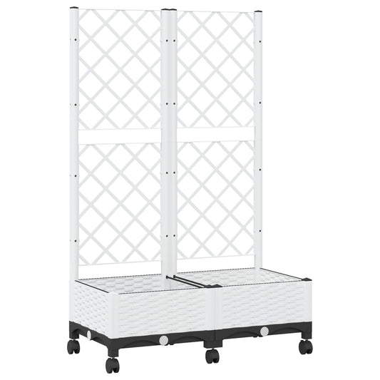 Garden Planter with Trellis&Wheels White 80 x 40 x 131.5 cm PP