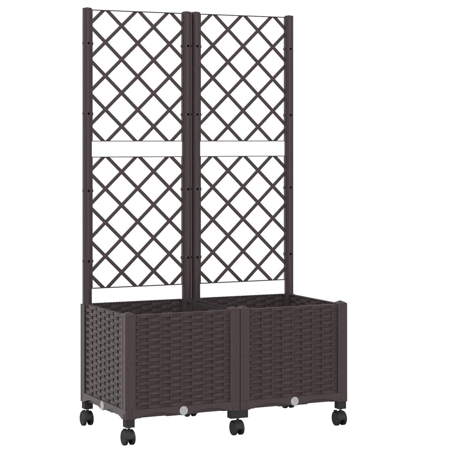 Garden Planter with Trellis&Wheels Brown 80 x 40 x 146 cm PP
