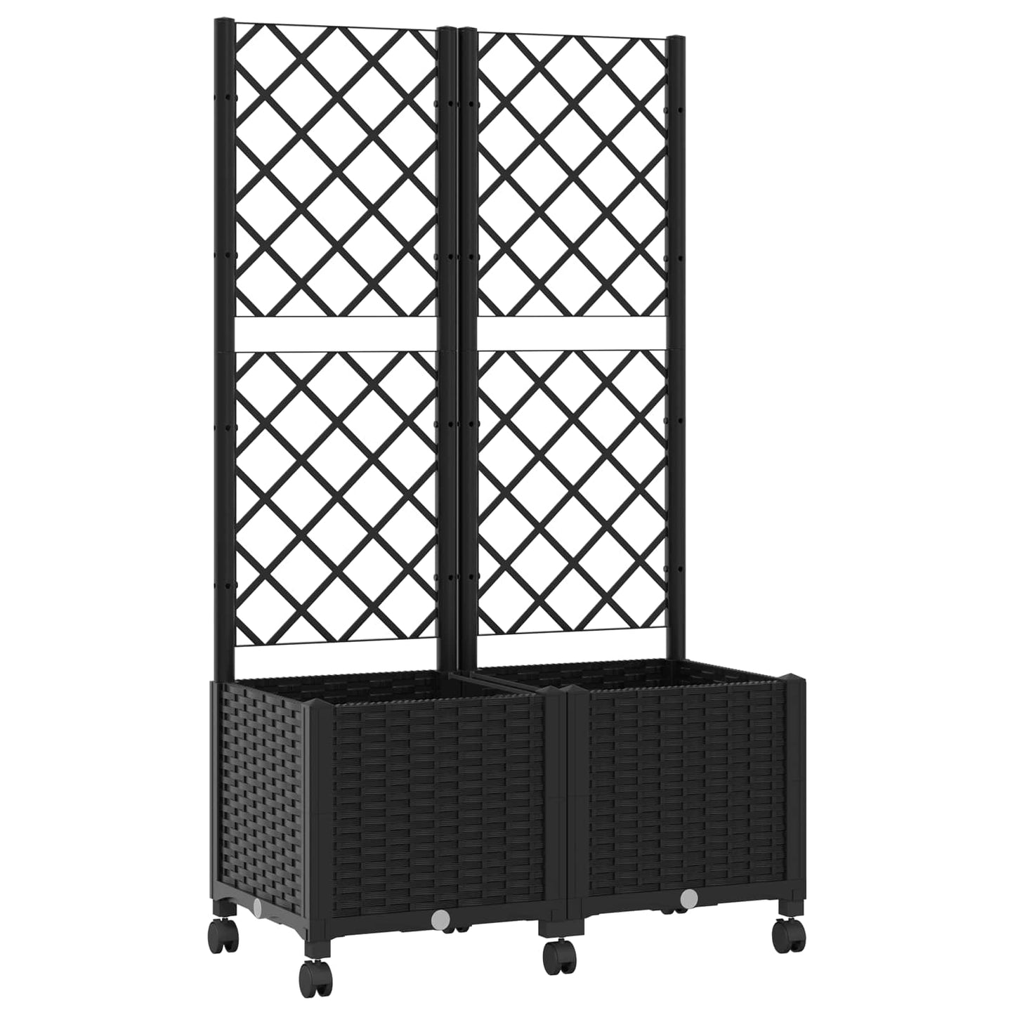 Garden Planter with Trellis&Wheels Black 80 x 40 x 146 cm PP